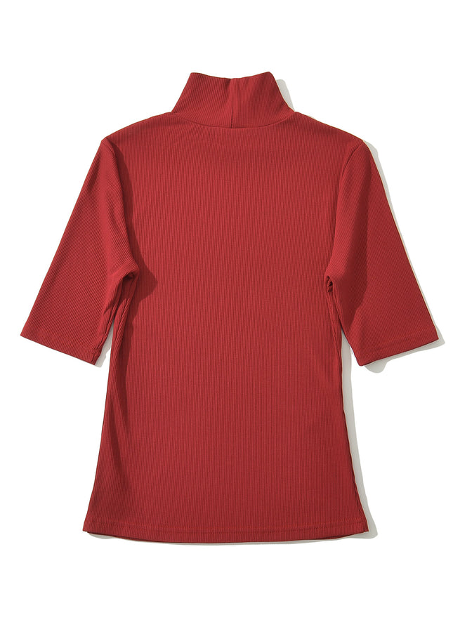 5 Colorway Stand Collar Short Sleeve Solid Color Knitted Casual Fashion t Shirt for Women