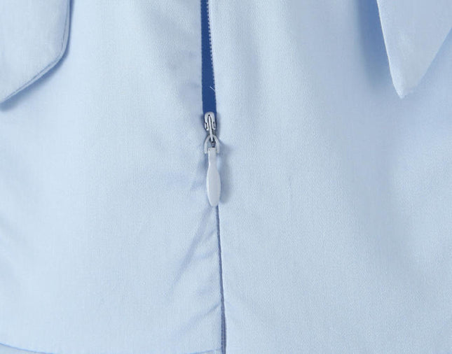 Back Hollow Out Blue Color Sleeveless Front Lace up Casual Fashion Cotton Summer Mini Halter Dress for Ladies