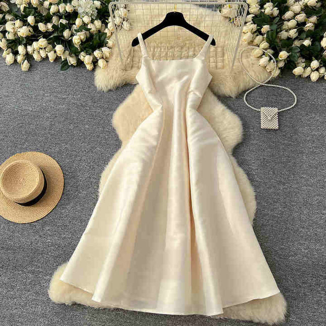 2024 New Design Sense Backless Retro Solid Color Women's Casual Dress Prom Dress