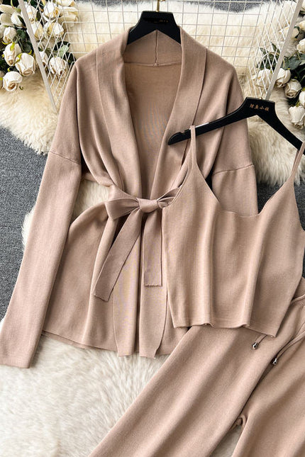 Autumn Winter New Loose Casual Fashion Suit Female Knitted Cardigan Jacket Undershirt Pants Three Piece Set