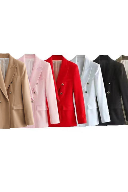 6 Colorway Solid Color Double Breasted Long Sleeve Casual Elegant blazer Jacket for Women