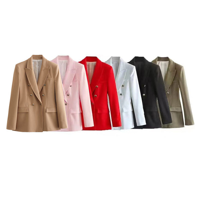 6 Colorway Solid Color Double Breasted Long Sleeve Casual Elegant blazer Jacket for Women