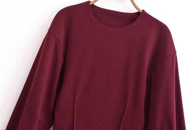 4 Colorway Solid Color Crew Neck Long Sleeve Casual Fashion Tops Blouse for Women