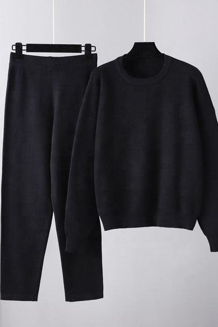 Autumn and Winter Ladies' Casual Set New Loose Sweater Two Piece Pants Set Solid Color Knitting Set Female Fashion