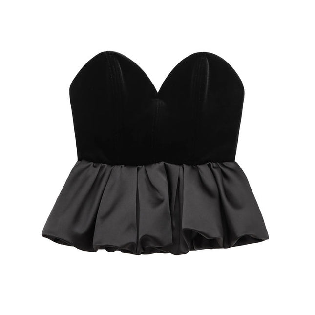 Strapless Black Color Patchwork Design Casual Fashion Women's Crop tank Tops