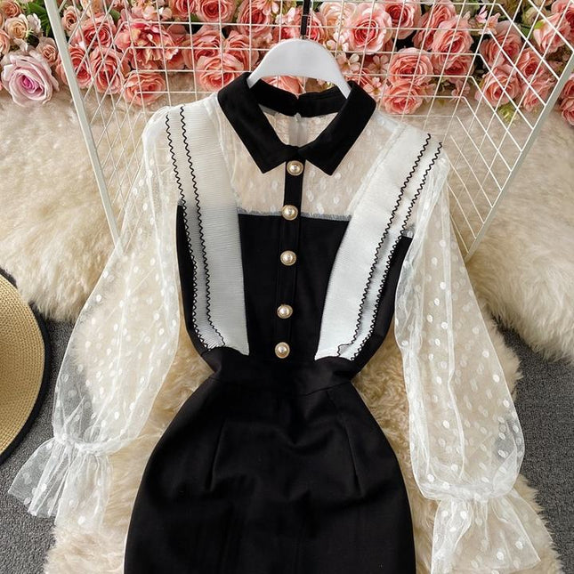 New Spring Mesh Stitching Package Hip Dresses Hot Sale High Quality Ladies Dresses