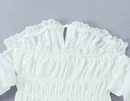 White Color Slash Neck Front Lace up Hot Sale Casual Fashion Cotton Crop Blouse Tops for Women
