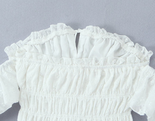 White Color Slash Neck Front Lace up Hot Sale Casual Fashion Cotton Crop Blouse Tops for Women