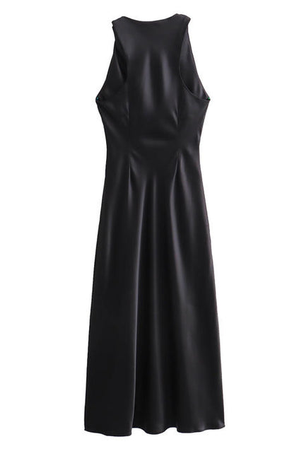 9 Colorway Solid Color Sleeveless Pleated Silky Casual Fashion Summer Dress for Women