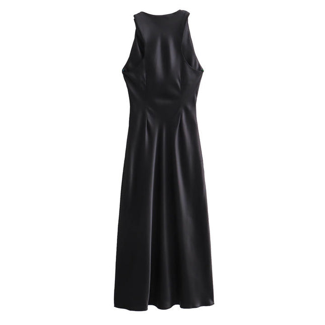 9 Colorway Solid Color Sleeveless Pleated Silky Casual Fashion Summer Dress for Women