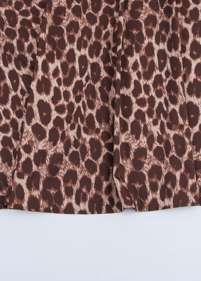 Animal Print Asymmetrical Design Brown Color Casual Fashion Summer Long Dress for Women