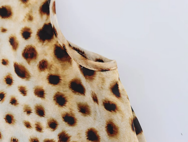 Animal Print Multi Color Side Slit Sashes Spaghetti Strap Casual Fashion Tops Blouses for Women