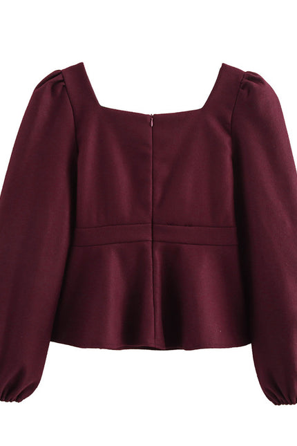 2 Colorway Solid Color square Collar Long Sleeve Blouse Zipper Fly Long Pants Casual Fashion Women 2 Piece Set