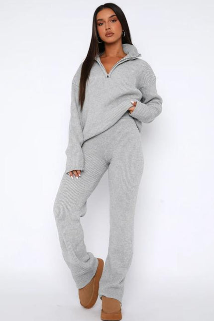 PASUXI New Fashion Designer Two Piece Sets Long Sleeve Zipper and Straight Leg Pants Knitted Set Clothes for Women