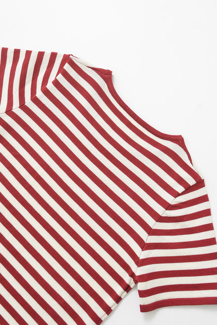 2 Colorway Striped Pattern Short Sleeve Crew Neck Casual Fashion t Shirt for Women