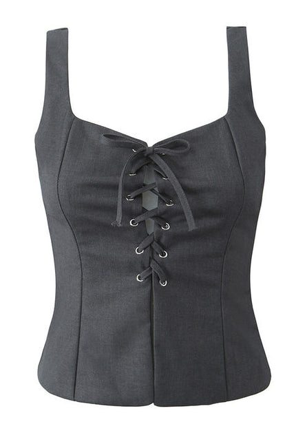 2 Colorway Front Lace up Solid Color Shoulder Strap Casual Fashion Women's tank Tops