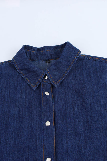 Turn Down Collar Long Sleeve Denim Blue Color Buttons up Casual Fashion Jeans Tops Blouse for Women