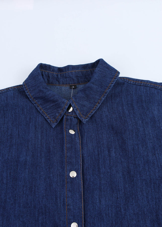 Turn Down Collar Long Sleeve Denim Blue Color Buttons up Casual Fashion Jeans Tops Blouse for Women