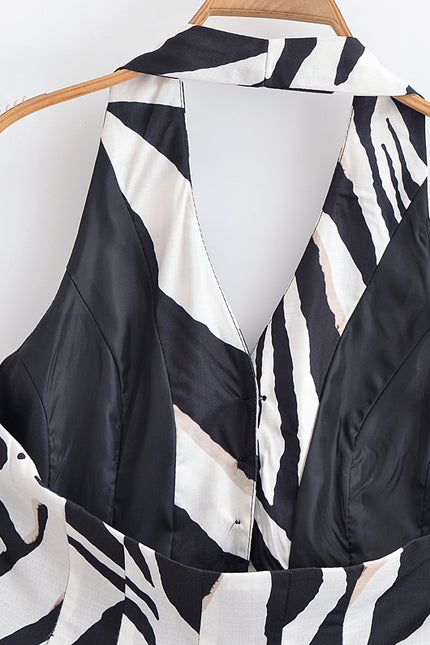 Single Breasted Black White Color Print Back Hollow Out Casual Fashion Halter Vest Waistcoat for Women