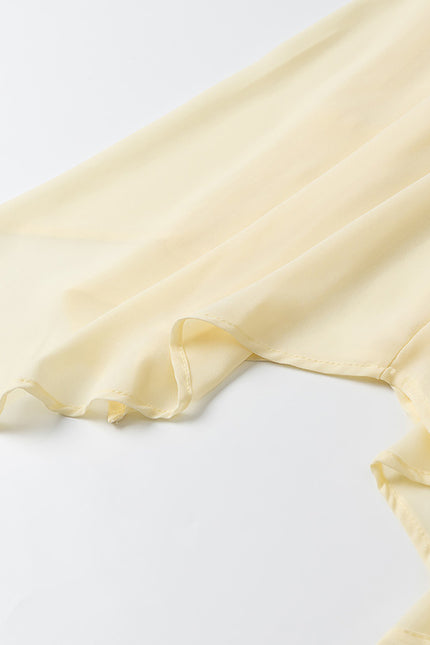 Crew Neck Front Ruffle Long Sleeve Blouse Yellow Color Long Skirt Causal Fashion Women 2 Piece Set