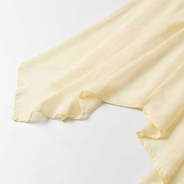 Crew Neck Front Ruffle Long Sleeve Blouse Yellow Color Long Skirt Causal Fashion Women 2 Piece Set