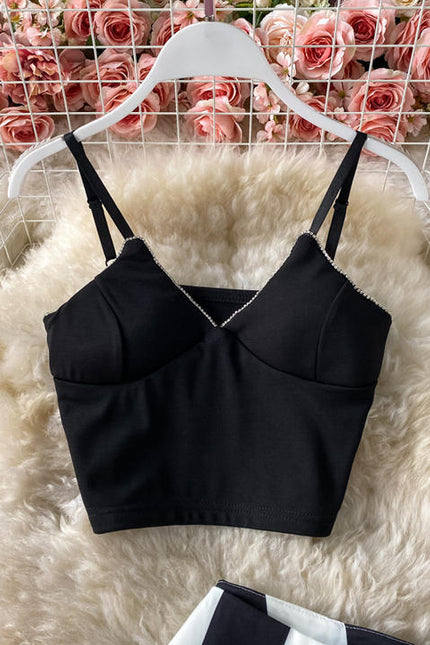 Women Summer Design Set Sexy Sleeveless Short Strap Tops High Waist Long Flare Pants Two Piece Suits