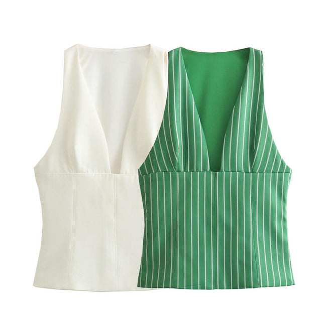 2 Colorway v Neck Zipper Fly Casual Fashion Hot Sale tank Tops for Women