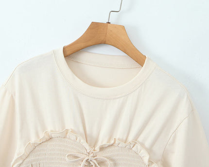 2 Colorway Crew Neck Short Sleeve Front Lace up Solid Color Casual Fashion Summer t Shirt for Women