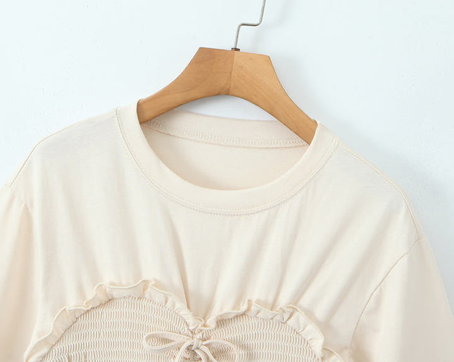 2 Colorway Crew Neck Short Sleeve Front Lace up Solid Color Casual Fashion Summer t Shirt for Women