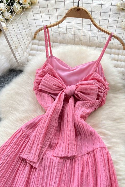Vacation Style Halter Beach Dress Hollowed Out Strappy Pink Backless Dresses