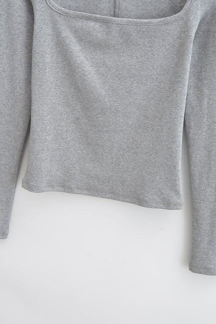 5 Colorway square Collar Long Sleeve Solid Color Knitted Casual Fashion Women t Shirt