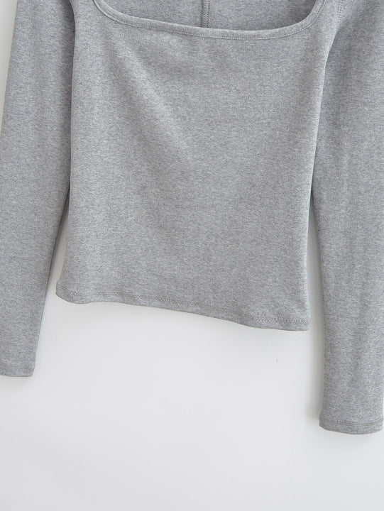 5 Colorway square Collar Long Sleeve Solid Color Knitted Casual Fashion Women t Shirt