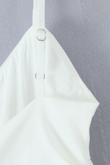 Spaghetti Strap White Color Bow Tie Casual Fashion Mini slip Dress for Women