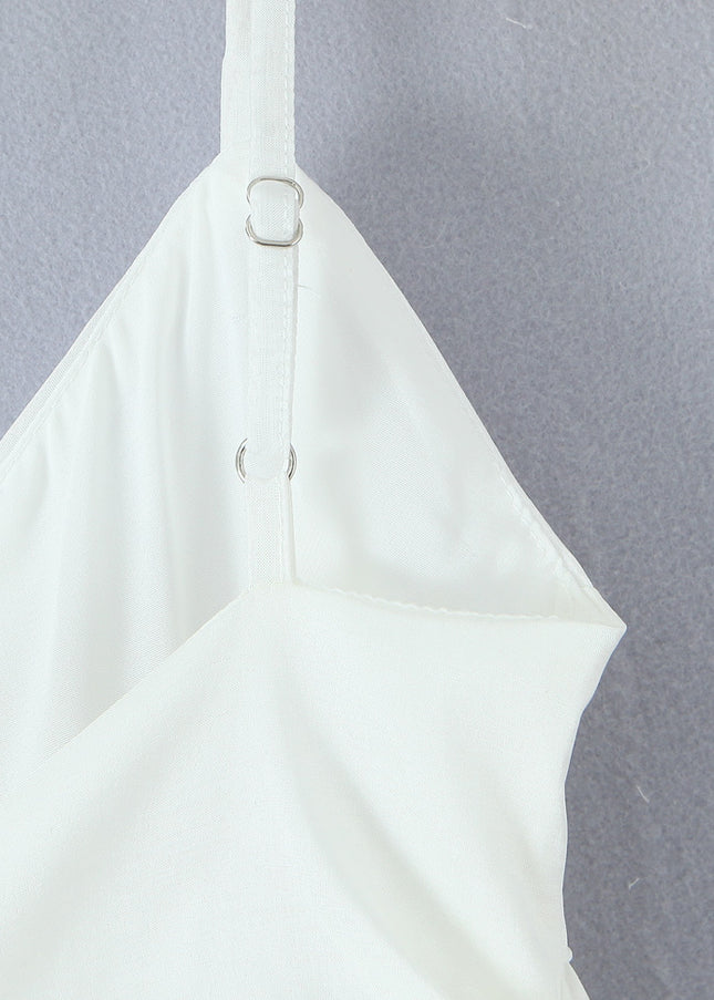 Spaghetti Strap White Color Bow Tie Casual Fashion Mini slip Dress for Women