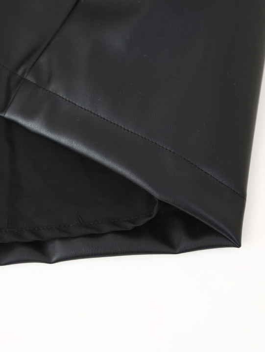 Shoulder Strap Beading Black Color Sleeveless Casual Fashion PU Leather Mini Dress for Ladies