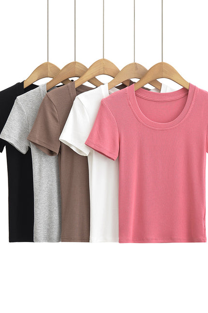 5 Colorway Crew Neck Short Sleeve Solid Color Knitted Casual Fashion Women's T-shirt