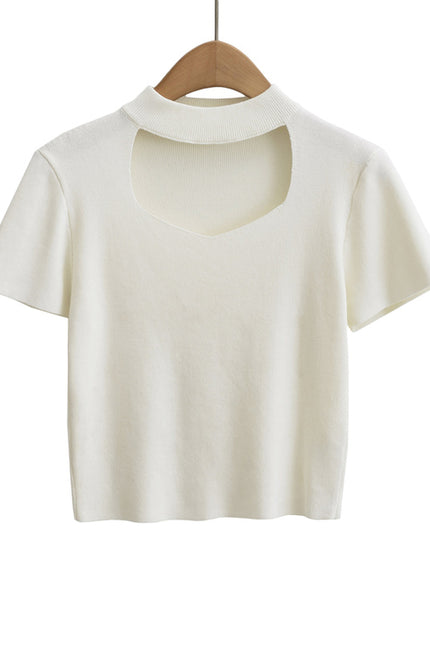 2 Colorway Front Hollow Out Solid Color Short Sleeve Crew Neck Casual Fashion Women Plain t Shirt