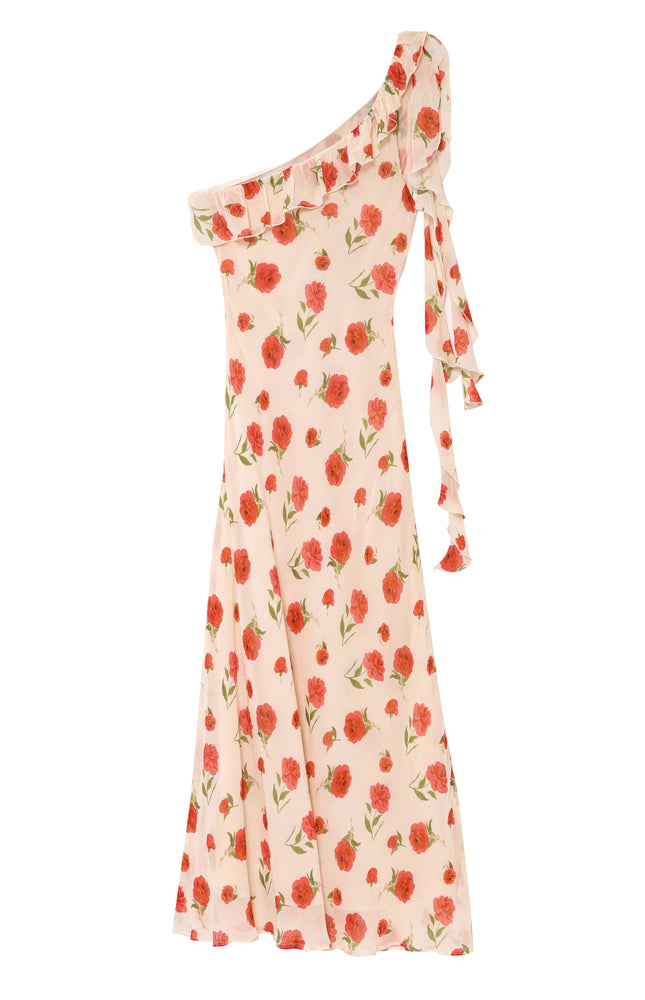 Asymmetrical Design Floral Print pink Color Sashes Casual Fashion Long Dress for Women