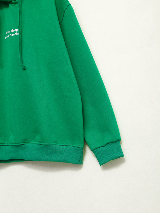 Letter Embroidery Long Sleeve Green Color Casual Fashion Women Sweatshirt Hoodie