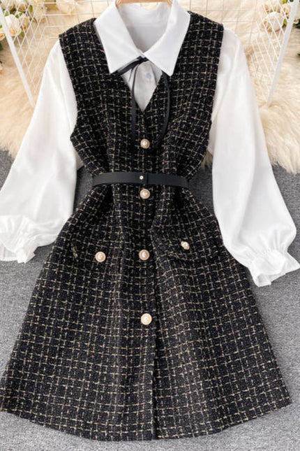 Autumn New Suit Women's Puff Sleeve Shirt Strap Dress Design Sense Two-piece Set