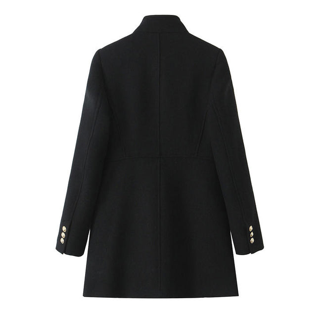 2 Colorway Double Breasted Solid Color Long Sleeve Stand Collar Casual Fashion Windbreaker Jacket for Women
