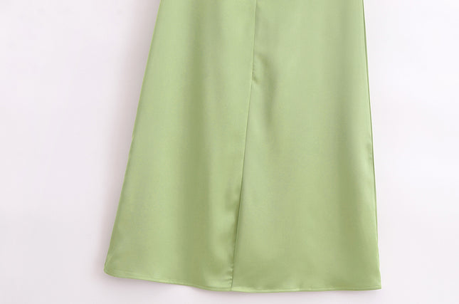 Green Color Floral Embroidery Spaghetti Strap Hot Sale Casual Fashion Summer Long slip Dress for Women