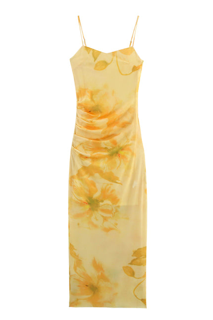 Spaghetti Strap Yellow Color Floral Print Casual Fashion Long slip Dress for Women