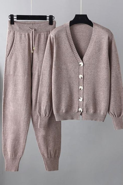 Wholesale 2023 Autumn and Winter New V-neck Cardigan Sweater Harem Pants Solid Color Cardigan Sweater Women's Set