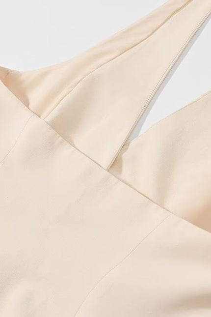Back Hollow Out Beige Color Buttons up Casual Fashion Crop Halter tank Top for Women