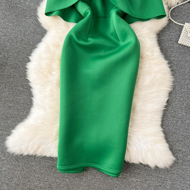 Green Dresses Women Bow Tie Sheath Party Waisted Party Dresses