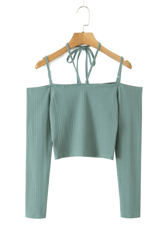 2 Colorway Solid Color Slash Neck Long Sleeve Solid Color Knitted Casual Fashion Women t Shirt