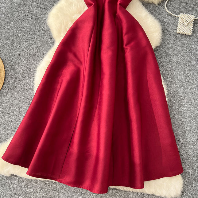 2024 New Design Sense Backless Retro Solid Color Women's Casual Dress Prom Dress