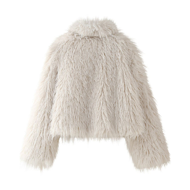 Turn Down Collar Beige Color Long Sleeve Zipper Fly Hot Sale Casual Fashion Winter Feather Jacket for Women