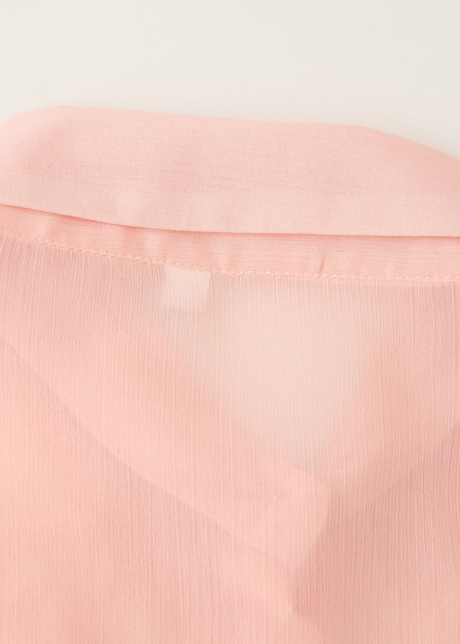 Turn Down Collar pink Color Long Sleeve Buttons up Casual Fashion Tops Blouse for Women